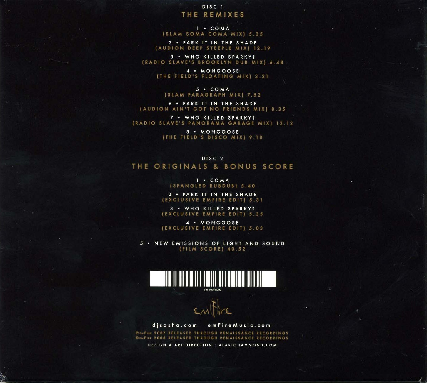 Sasha  The Emfire Collection Mixed Unmixed And Remixed 2008 : Back